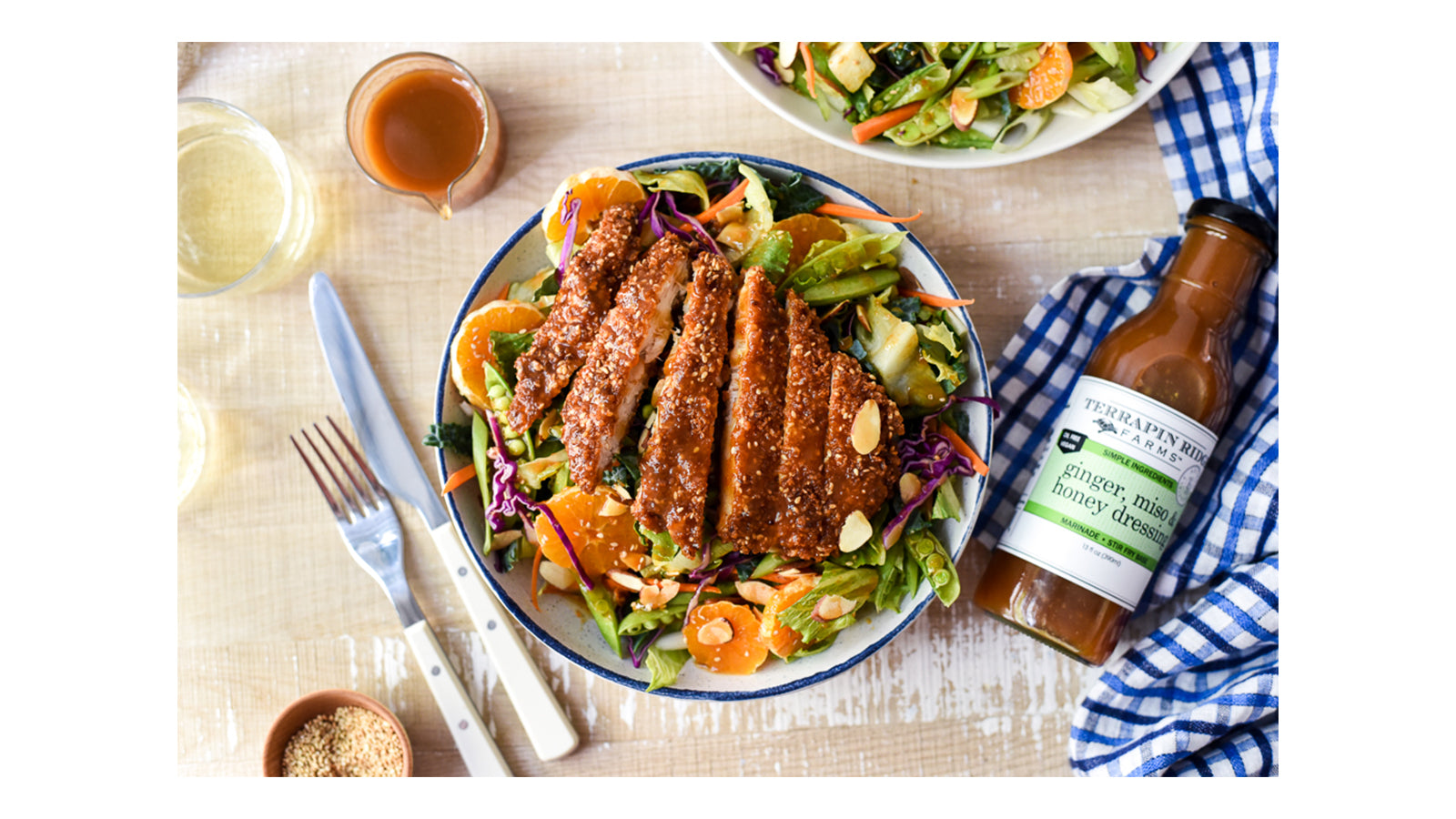 Crispy Sesame Chicken Salad with Terrapin Ridge Farms Ginger, Miso & Honey Dressing Crispy Sesame Chicken Salad with Terrapin Ridge Farms Ginger, Miso & Honey Dressing